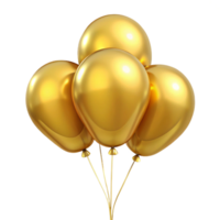 Four Shiny Golden Balloons Tied Together Floating in the Air png