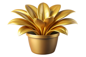 Golden Plant in Pot 3D Render Luxurious Shiny Leaves and Pot Decoration png