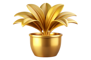 A Luxurious Golden Plant in a Pot 3D Render High Quality Image png