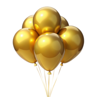 A cluster of shiny golden balloons tied together with strings against a black background png