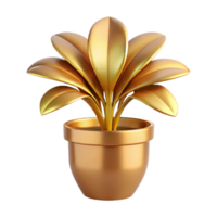 A Stunning Golden Plant in a Pot 3D Render Luxurious Decoration Wealth Success Prosperity png