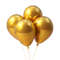 Four Shiny Golden Balloons Tied Together Floating in the Dark png