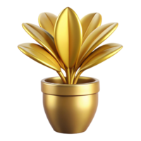 A Stunning 3D Render of a Golden Plant in a Pot, Elegant and Luxurious Home Decor png
