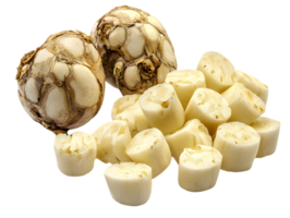 Pile of Raw White Yam Slices and Whole Roots Against Transparent Background for Culinary Use png