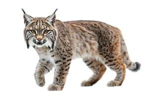 Portrait Of A Wild Bobcat Walking Isolated On Transparent Background A Predator with Spotted Fur Distinct Ears And Intense Gaze png