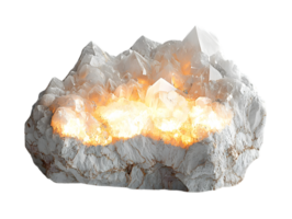 Quartz Crystal Cluster Featuring Translucent White Points on a Transparent Background Enhanced By A Bright Glowing Interior Light png
