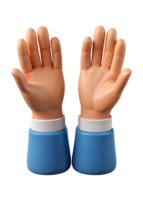 3D Render of Two Cartoon Hands Raised in the Air Showing Open Palms png