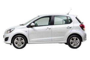 Sleek White Hatchback Car Side Profile View in Studio Setting png