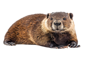 Portrait of a Brown Beaver with Fur Lying Down on Transparent Background Mammal with Cute Face png