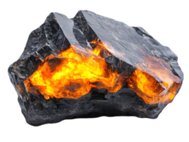 Rough Black Crystal Stone with Orange Glow Internal Texture on a Transparent Background For Decoration and Art Projects png