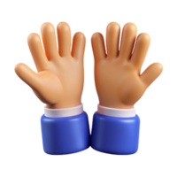3D Render of Two Cartoon Hands Raised in the Air Showing Number Ten Gesture png