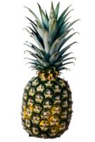 Single Pineapple with Green Leaves and Yellow Body Detailed Texture with Dark Background png