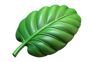3D Render of a Single Shiny Green Leaf with Prominent Veins and Texture png