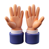 3D Render of Two Cartoon Hands Raised in a Gesture of Surrender or Asking a Question png