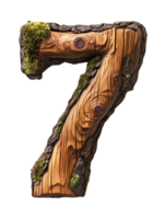 Rustic Wooden Number Seven with Moss Isolated on Transparent Background png