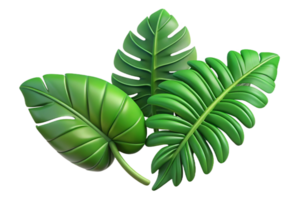Three Dimensional Render of Lush Green Monstera Leaves on Black Background png