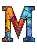 Stained Glass Letter M with Intricate Multicolor Mosaic Design on Transparent Background Decorative Artistic Alphabet Symbol with Geometric Patterns png