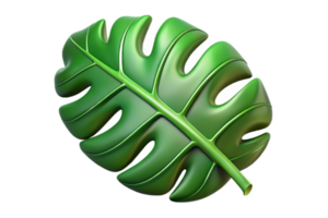 3D Render of a Vibrant Green Monstera Leaf Isolated on Black Background png