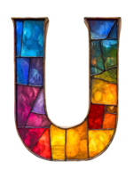 Stained Glass Letter U with Colorful Mosaic Design on Transparent Background Decorative Alphabet Character with Unique Artistic Pattern png
