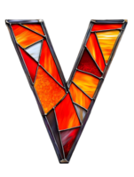 Stained Glass Letter V with Orange Red Mosaic Pattern Isolated on Transparent Background Geometric Design and Colorful Tiles png
