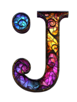 Stained Glass Lowercase Letter J with Colorful Mosaic Pattern on Black Background png