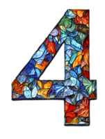 Stained Glass Mosaic Number Four with Colorful Tile Pattern on a Transparent Background png