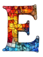 Stylized Letter E Mosaic Stained Glass Design on Transparent Background with Geometric Tile Pattern and Vibrant Color Palette png