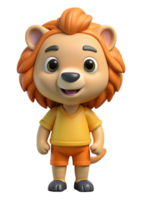 Adorable 3D Render of a Cartoon Lion Cub Wearing Orange Shorts and Shirt png