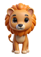 Adorable 3D Render of a Cartoon Lion Cub with Big Eyes and Fluffy Mane png