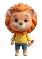 Adorable 3D Render of a Cartoon Lion Cub Wearing Clothes png