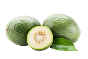 Two Green Melons and a Half Slice with Seeds and a Green Leaf on a Transparent Background png