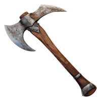 A weathered doublebit battle axe with a rustic handle png