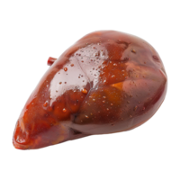 Closeup View of a Single Wet Brown Bovine Liver with Visible Texture and Water Droplets png