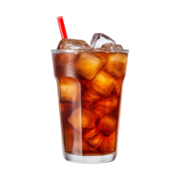 Refreshing Iced Cola Drink in a Glass with Ice Cubes and a Red Straw png