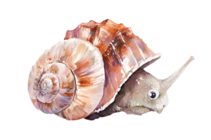 Watercolor Illustration of a Brown Snail with a Swirled Shell on a Transparent Background png