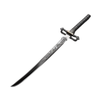 Ornate Decorative Sword with Intricate Metalwork and Striped Handle png