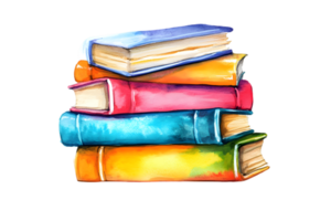Watercolor Stack of Colorful Books on Transparent Background Education and Reading in Artistic Style png