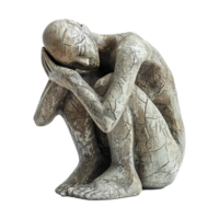 resumen figurativo escultura de un persona en un sentado posición con cabeza encorvado abajo en contemplación png