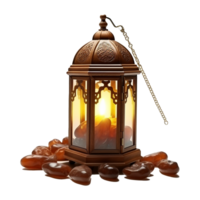 Illuminated Ramadan Lantern with Dates and Intricate Carvings png