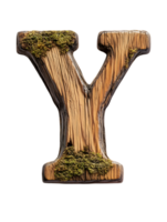 Wooden Letter Y Adorned with Moss Isolated on Transparent Background Creating a Natural Decorative Alphabet Element png