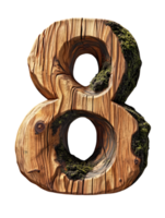 Wooden Number Eight with Moss Texture in Macro Detail on Transparent Background png