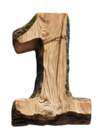 Wooden Number One Carved with Natural Texture and Grain Isolated on Transparent Backdrop for Decorative Art and Design Element png
