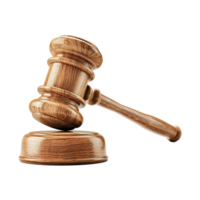 Highresolution image of a classic wooden judge gavel on a sound block png