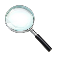 A Closeup View of a Handheld Magnifying Glass with a Black Handle and a Large Circular Lens png
