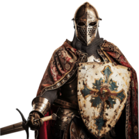 A Medieval Knight in Full Armor with Sword and Shield A Powerful Image of Chivalry and Warfare png