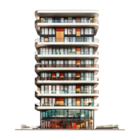 Modern Concrete Residential Highrise Building Architectural Rendering with Balconies and Large Windows png
