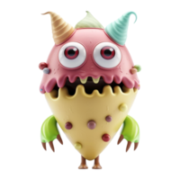Adorable 3D Render of a Friendly Cartoon Monster with Ice Cream Cones and Candy Decorations png