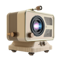 RetroStyled Cream Colored Projector with Vintage Design Elements and Focus Adjustment png