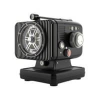 Retrostyled Black and Silver Vintage Projector Device with Multiple Controls and Speaker png