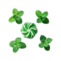 Refreshing Mint Candy with Green Leaves and Swirl Design png